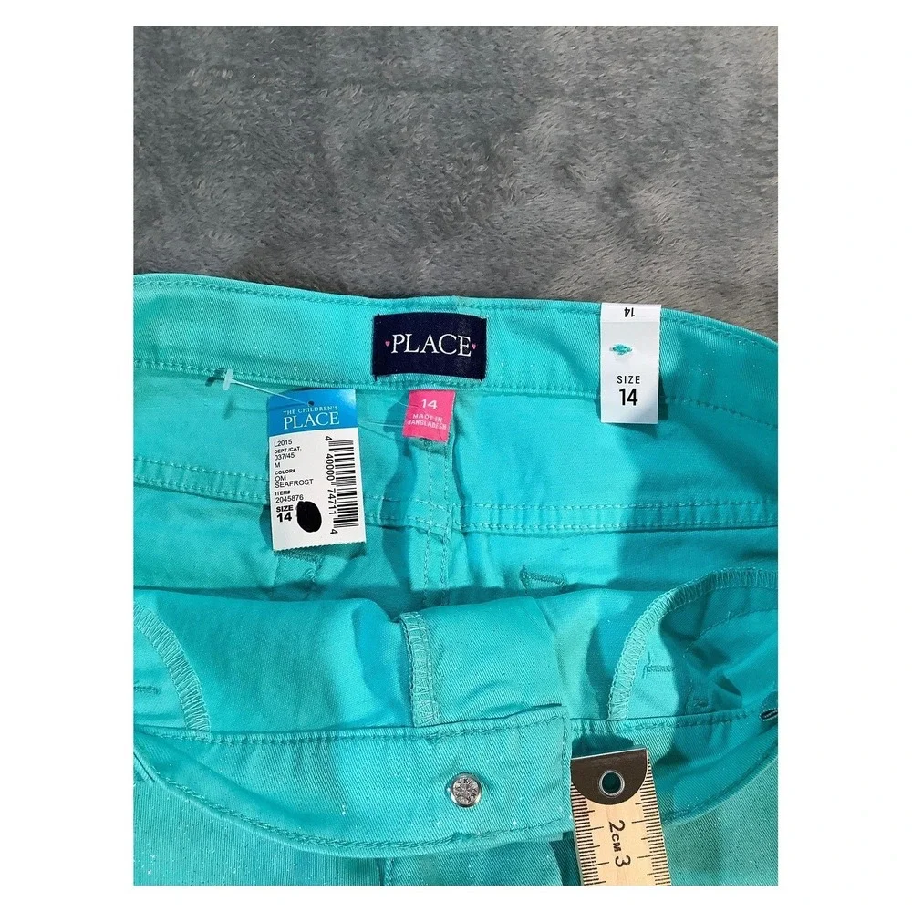 The Children's Place Girls Jeans Size 14 Seafrost Teal Silver Glitter NWT